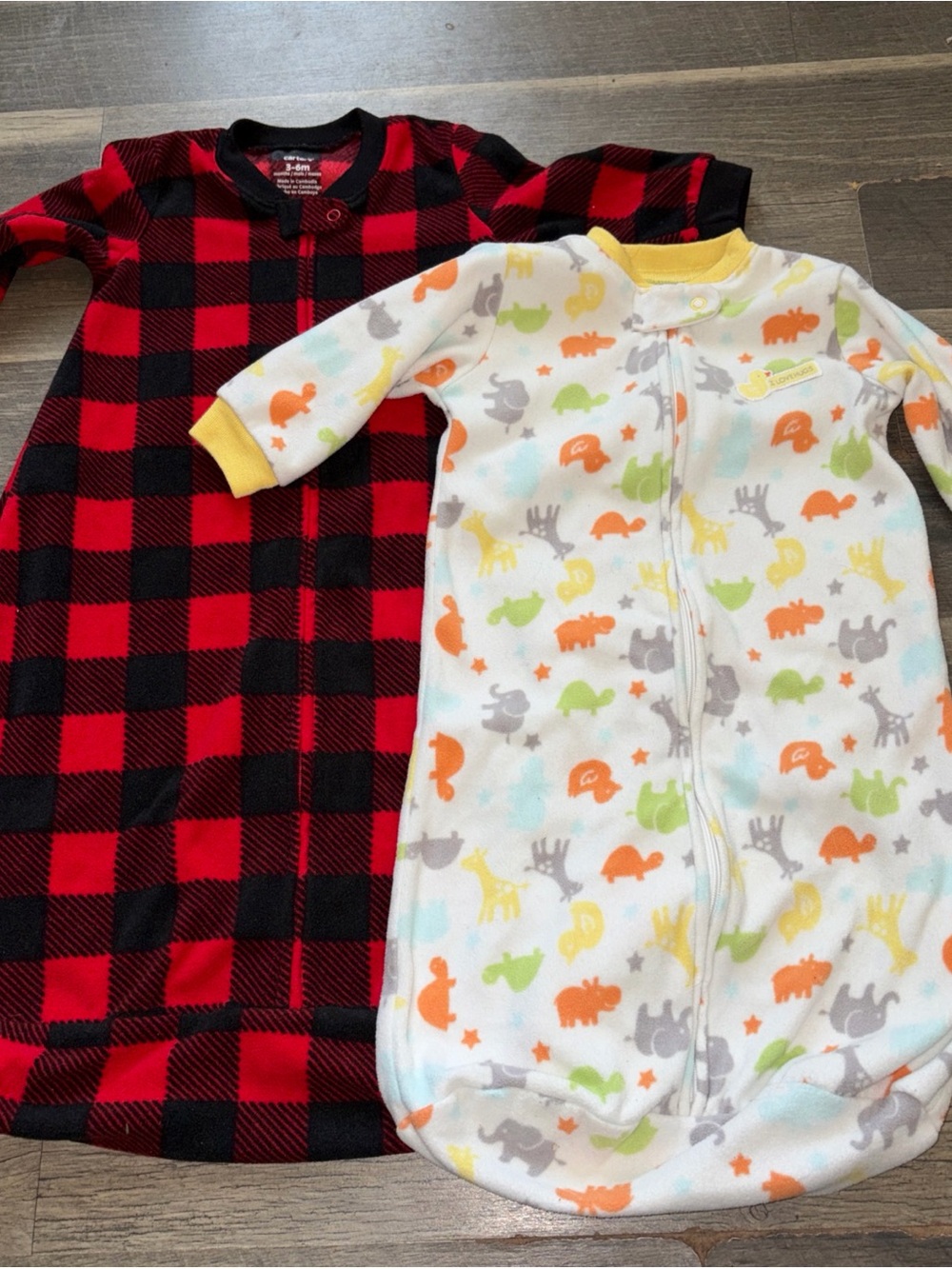 2 Carter's Red & Black Plaid & Cream Animal-Print Sleep Sacks (OS & 3-6 Months)
